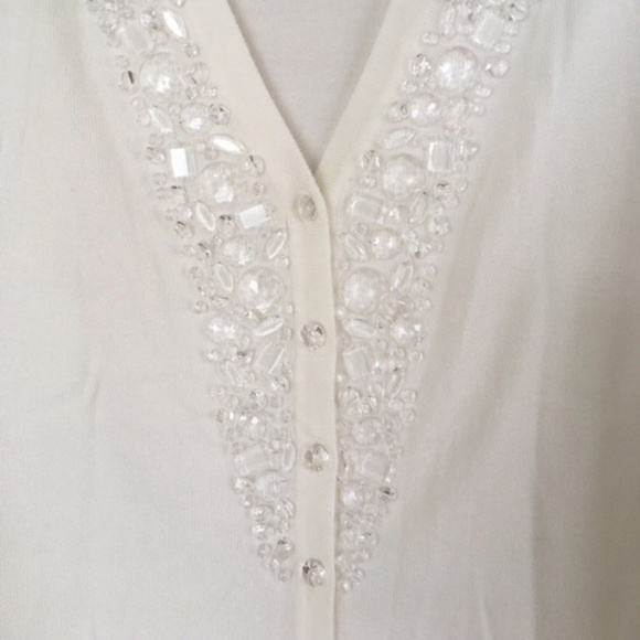 Susan Graver White Knit Beaded Cardigan - Picture 3 of 3